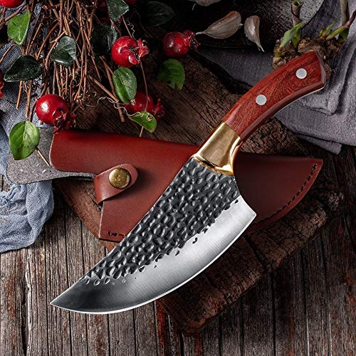 Boning Knife, 6 inch Stainless High Carbon Manganese Steel Boning Knife Handmade Kitchen Knives Fishing Knife Meat Cleaver Outdoor Cutter Tool BY ZZYY (Color : Red handle)