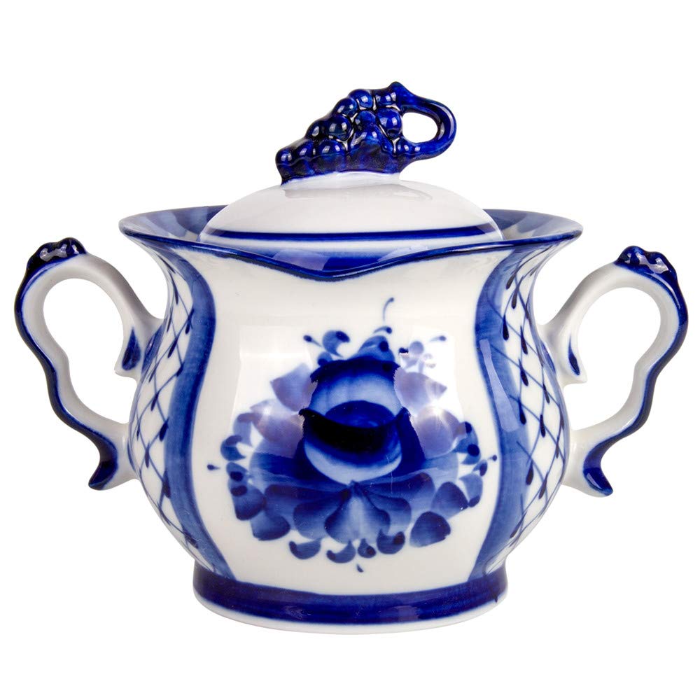 Blue Rhapsody Sugar Bowl. Blue and White Porcelain. Gzhel