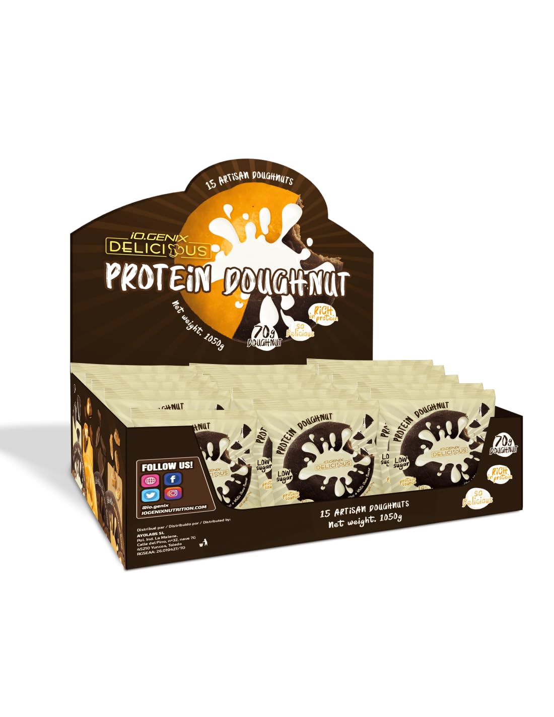 iO.GENIX - Protein Doughnut | 15 unidades | Alto en Proteínas | Bajo en Azúcares | Fuente de Fibra (Black cookies & White Choco)