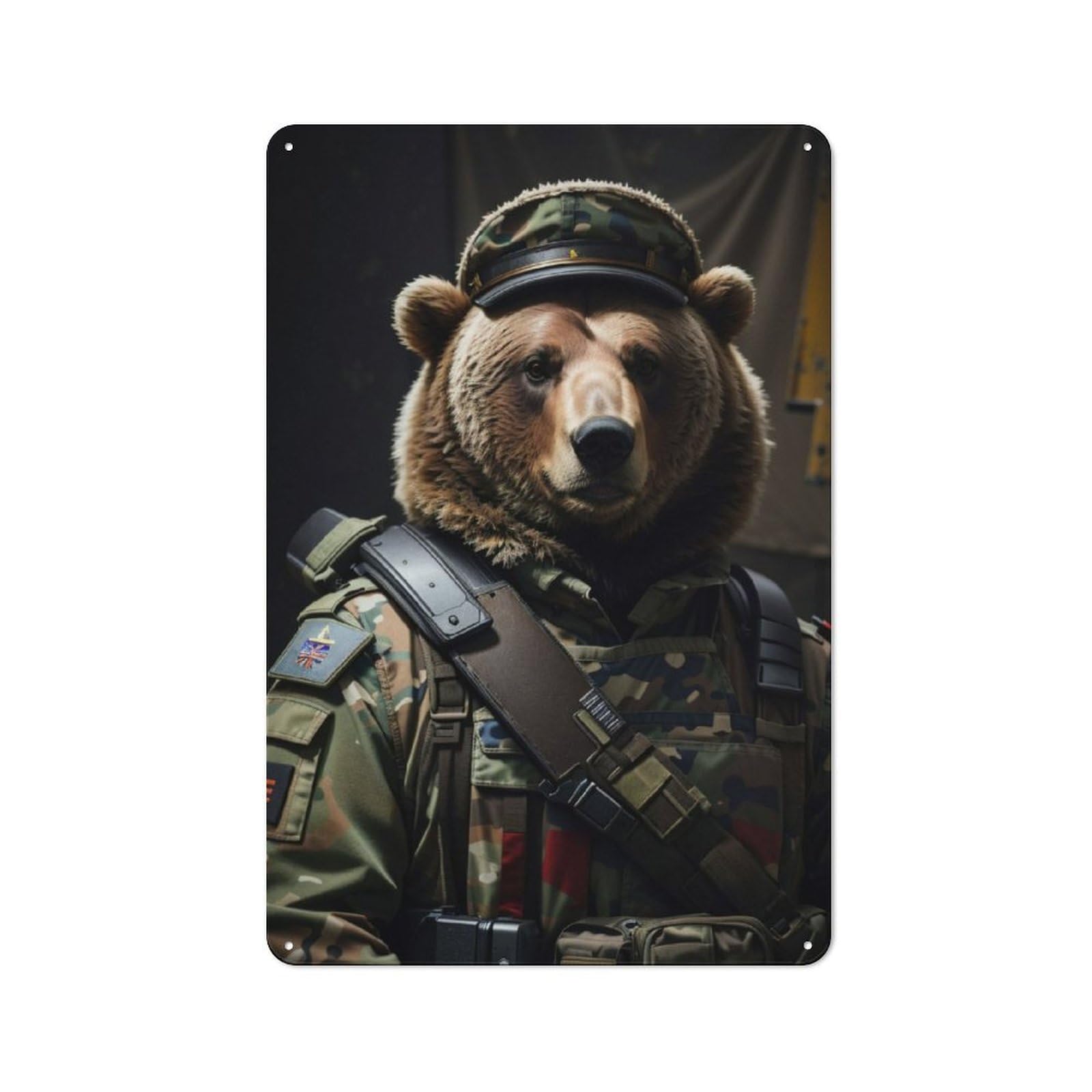 Junmoney Bear Soldier Funny Industrial Decorative Metal Plaque 30X20cm, Studio Wall Art For Flat, Bar, Studio Or Gallery Wall