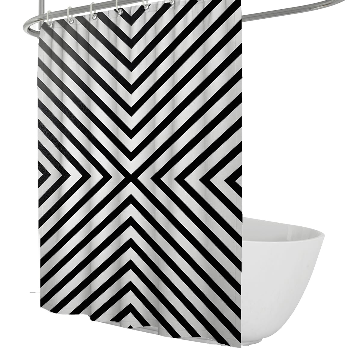 UIRINGART Black White Stripes Geometric Shower Curtain W200xL200cm Modern Abstract Waterproof Mildew Resistant Bathroom Shower Screen Home Hotel With Hook