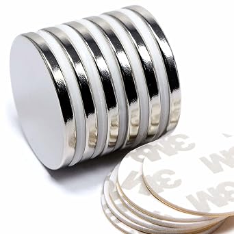 CMS MAGNETICS - 6-Piece Diameter 1.26x1/8" Neodymium Disc Magnet with Round Double-Sided Adhesive | N35 Grade, Strong, Powerful, Rare Earth, NdFeB | Science, Research, Craft, DYI, Office, Kitchen