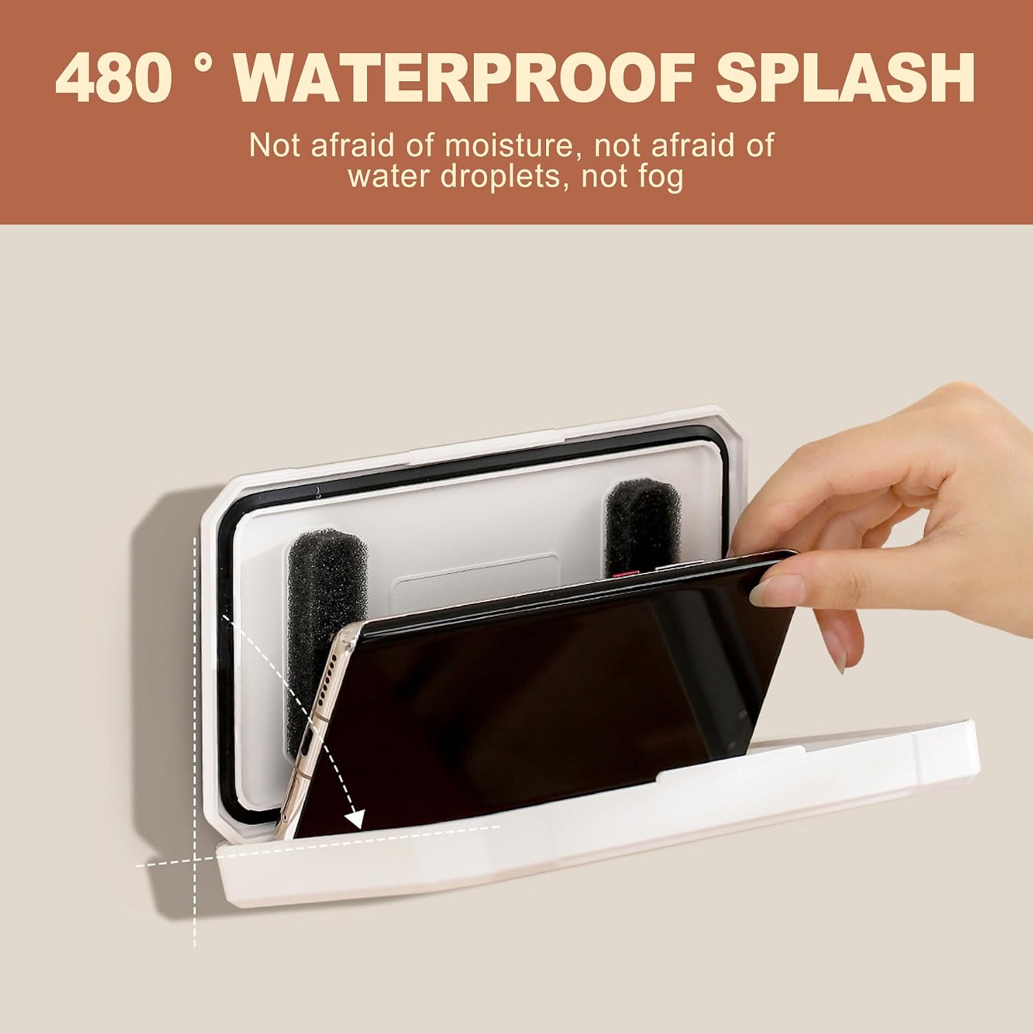 1 Piece Shower Phone Holder Waterproof 360 Rotation Anti Fog Case with High Sensitivity Touch Screen Wall Mount Stand for Bathroom Kitchen Bathtub Fits 4 to 7 Inch Smartphones
