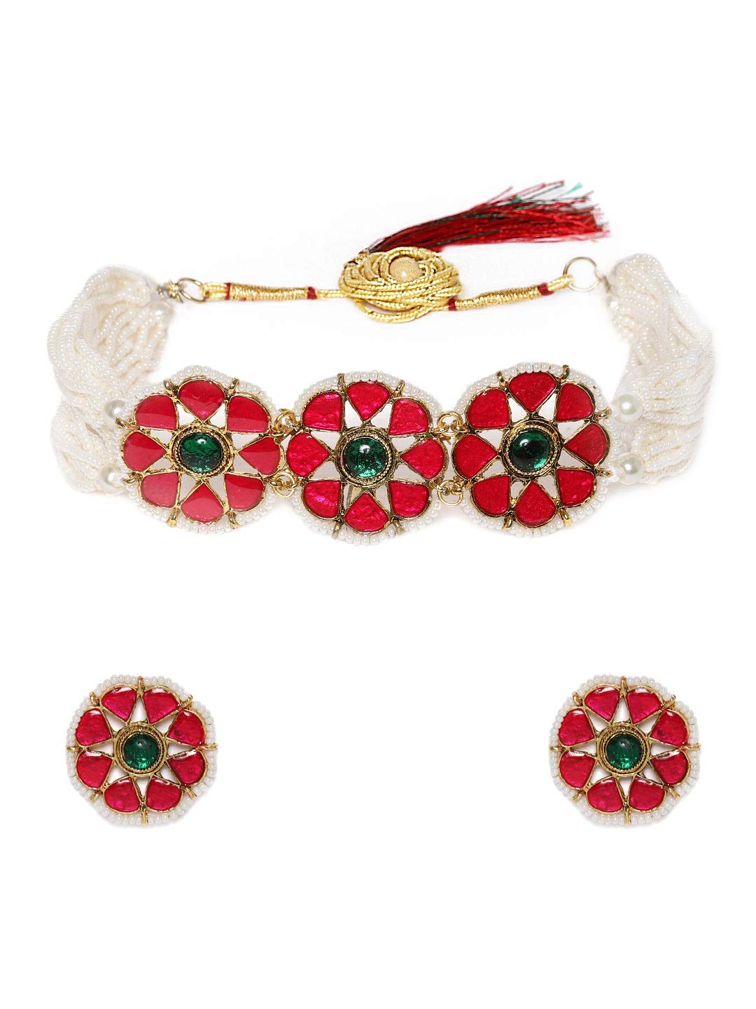 ZAVERI PEARLS Enamelling Pink & Green Flowers Choker Pearls Necklace & Earring Set For Women-ZPFK9813 (B08Q7GBTGC) Amazon Price History, Amazon Price Tracker