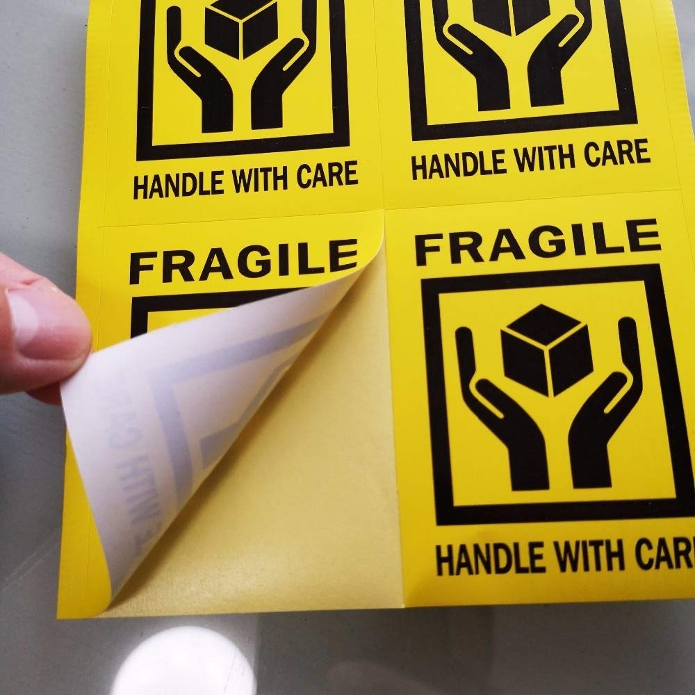 200pcs de POIGNÉE FRAGILE AVEC SOIN couleur jaune noir auto-adhésif Étiquette d'expédition Autocollant