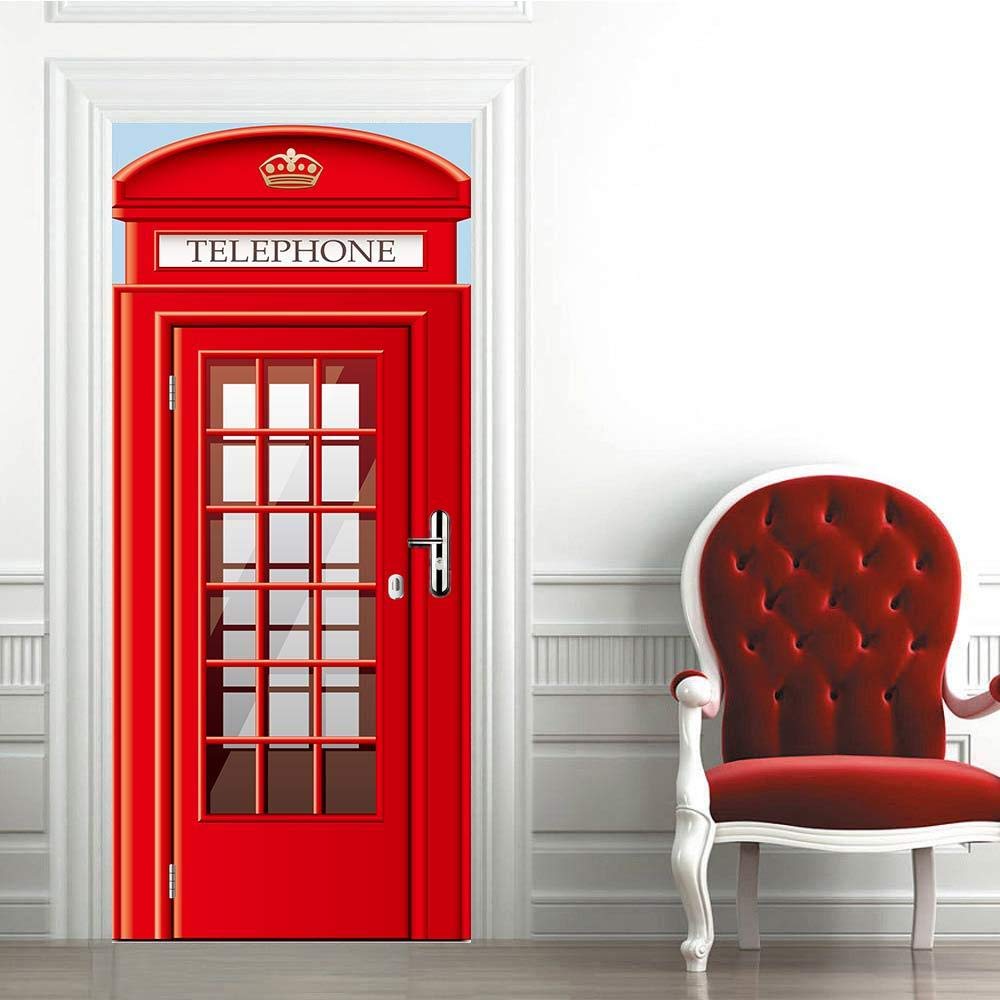 3d Pegatina Puerta Cabina De TeléFono De Color Nocturno Mural Autoadhesivo DecoracióN Del Hogar Pegatinas De Pared Dormitorio Sala De Estar PóSter ExtraíBle Pegatinas ArtíSticas-Los 77x200cm