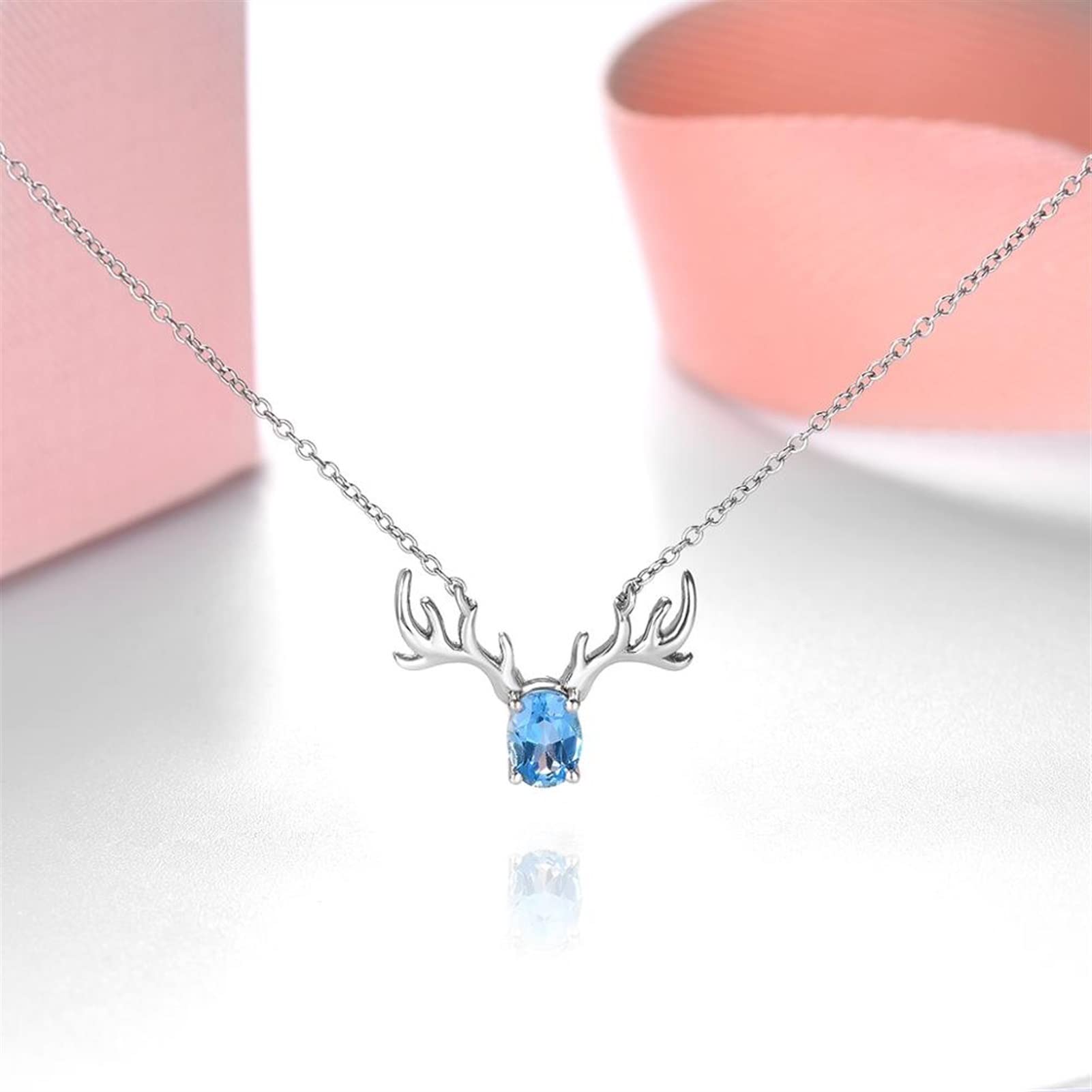 Collane Gioielli di Moda da Donna Classico Naturale Blu Topaz 0.92 Carat Deer Design Squisita Elegante Collana Pendente Collana da Donna