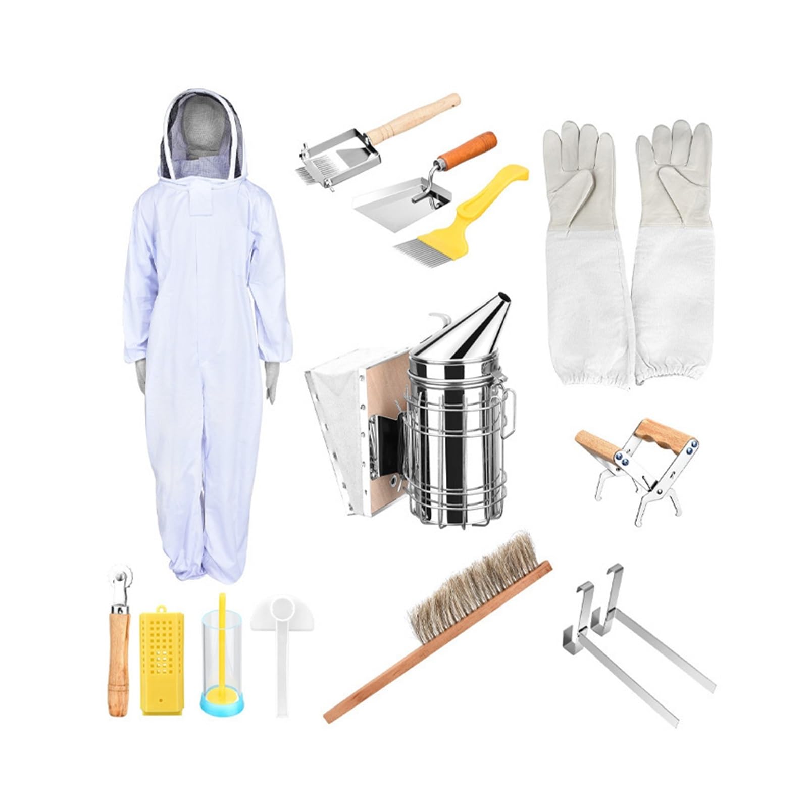 Kit completo de suministros apicultura, traje antipicaduras, abrazadera para colmena ahumadora para principiantes y profesionales