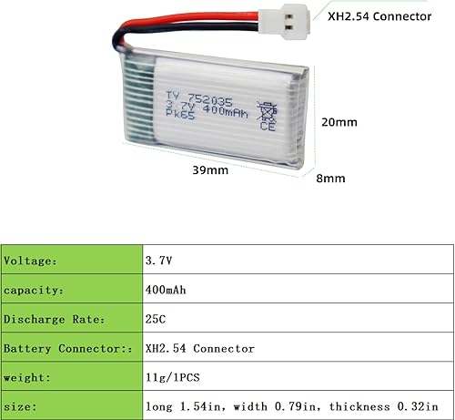Miniatura 2 de Batería de litio de alta tasa de 5 piezas de 3.7 V 400 mAh con cargador 5 en 1 para Hubsan H107C H107L SYMA Q11 X11C HS170C F180C TOZO Q2020 E016H