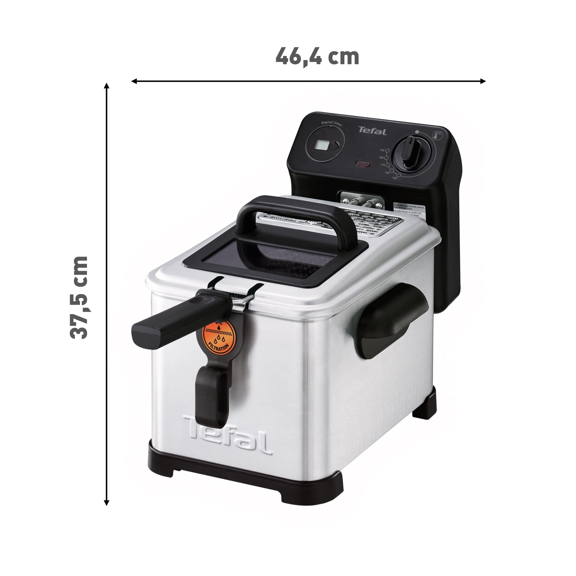Tefal Friteuse électrique semi-professionnelle, Capacité 4 L, Jusqu'à 4 personnes, Filtre à huile breveté, Zone froide, Hublot de contrôle, Minuteur Digital, Thermostat réglable, Filtra Pro FR516070