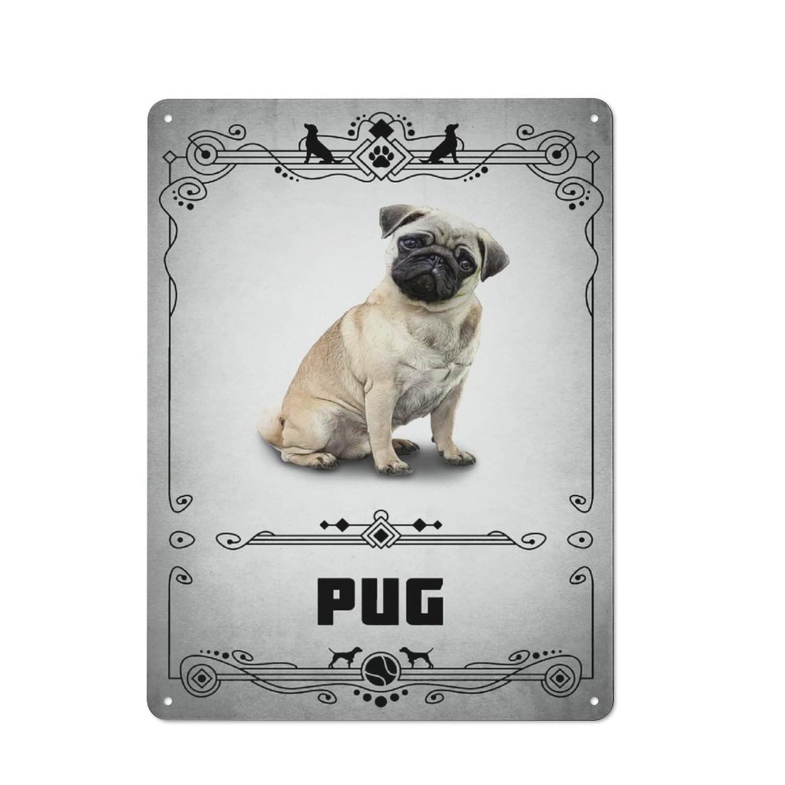 Junmoney Style-22 Urban Metal Wall Art Sign 40X30cm Featuring Pug, Studio Wall Art For Modern Home, Workshop, Office Or Cafe