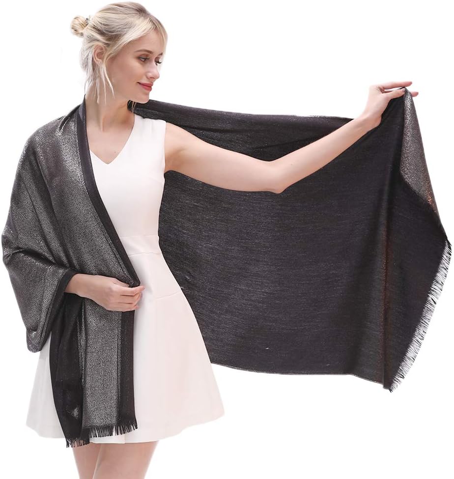 LMVERNA Women's Sparkling Metallic Soft Pashmina Shawls and Wraps Scarf in Solid Colors