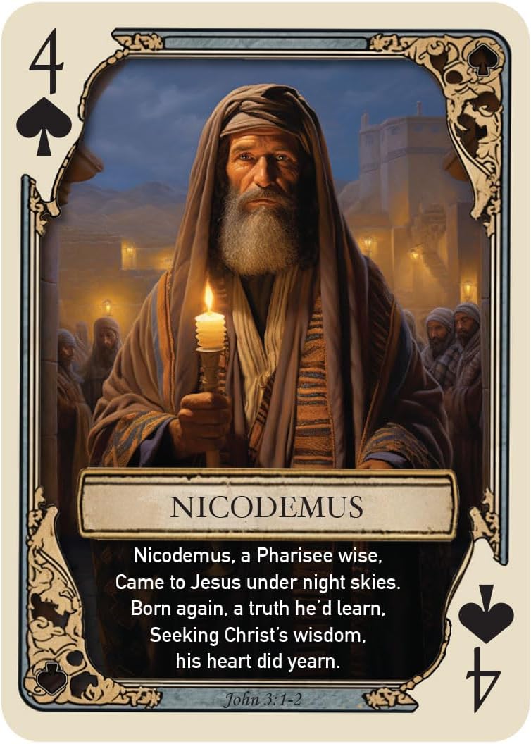 Two-Pack Bible Character Playing Cards - Features One Deck of 54 Iconic Old Testament Characters and One Deck of 54 Iconic New Testament Characters with Beautiful Artwork and Poetry.