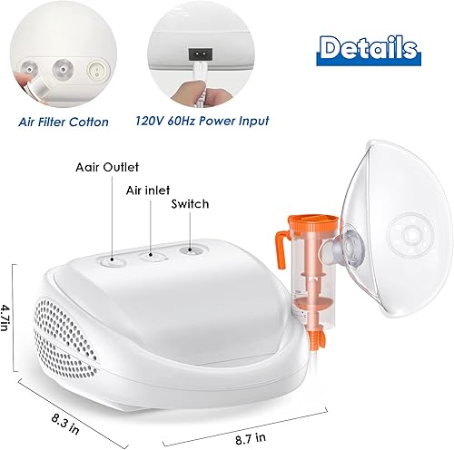 Miniatura 5 de Nebulizer, Nebulizer Machine - Nebulizer Machine for Adults and Kids for Breathing Problems, Portable Nebulizer with 1 Mouthpiece and 3 Masks,