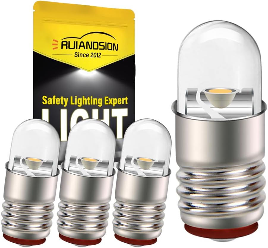 Ruiandsion E5 LED Bulb Warm White 12V E5 E5.5 Screw Base LED Bulb Upgrade for Modle Train Lights(Pack of 4)