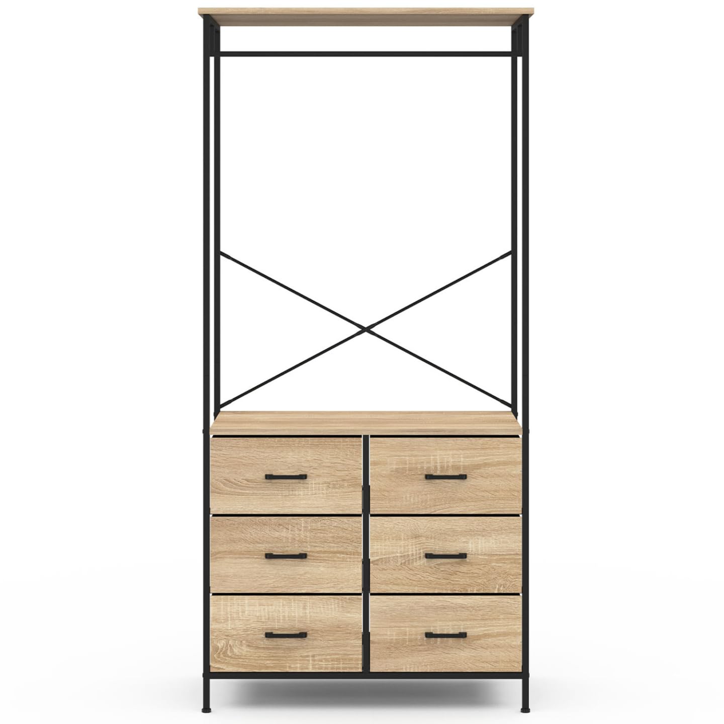 IDMarket - Dressing penderie L. 80 cm UTAH avec 6 bacs en tissu bois et noir