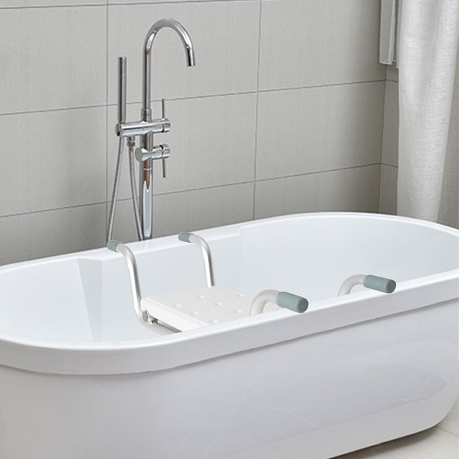 Sedile per Vasca da Bagno, Sedile Vasca da Bagno Antiscivolo per Adulti e Anziani, Sedile da doccia estraibile 72-82 cm, Sedile Sicurezza per Vasca da Bagno, portata 136 kg, Bianco