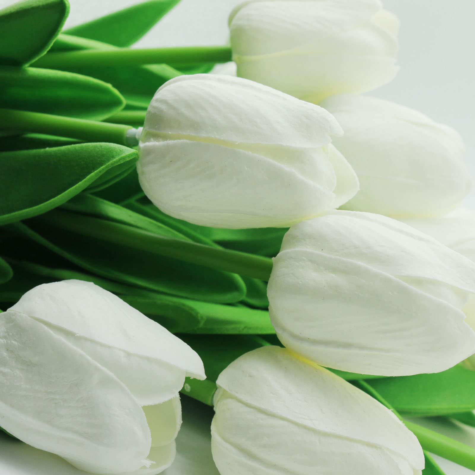 Asapbuuy Pack of 24-Real Touch Tulip Bud Bouquet Artificial Flowers Tulip Spring Flowers for Wedding Baby Shower Home Party Decoration Wedding Bridal Home Decor Holidays Garden DIY (White)