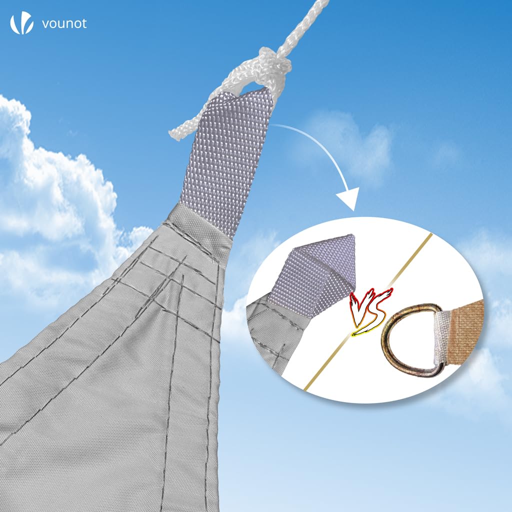 VOUNOT® Vela Ombreggiante Impermeabile Triangolare 5x5x5m, Tenda da Sole Esterno in Polyester con Kit di Fissaggio, Protezione UV 95%, Vele Ombreggianti per Giardino, Balcone, Terrazza, Grigio Chiaro