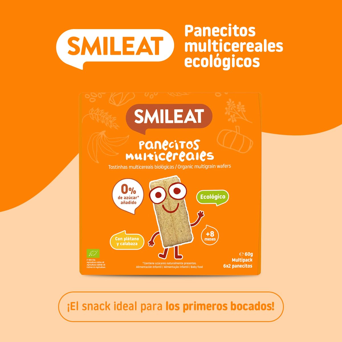 Smileat - Panecitos Multicereales - Snack para Peques +8 Meses - Ecológicos y Sin Gluten - Sin Azúcar Añadido - Ideal para Meriendas - 60g — view 2