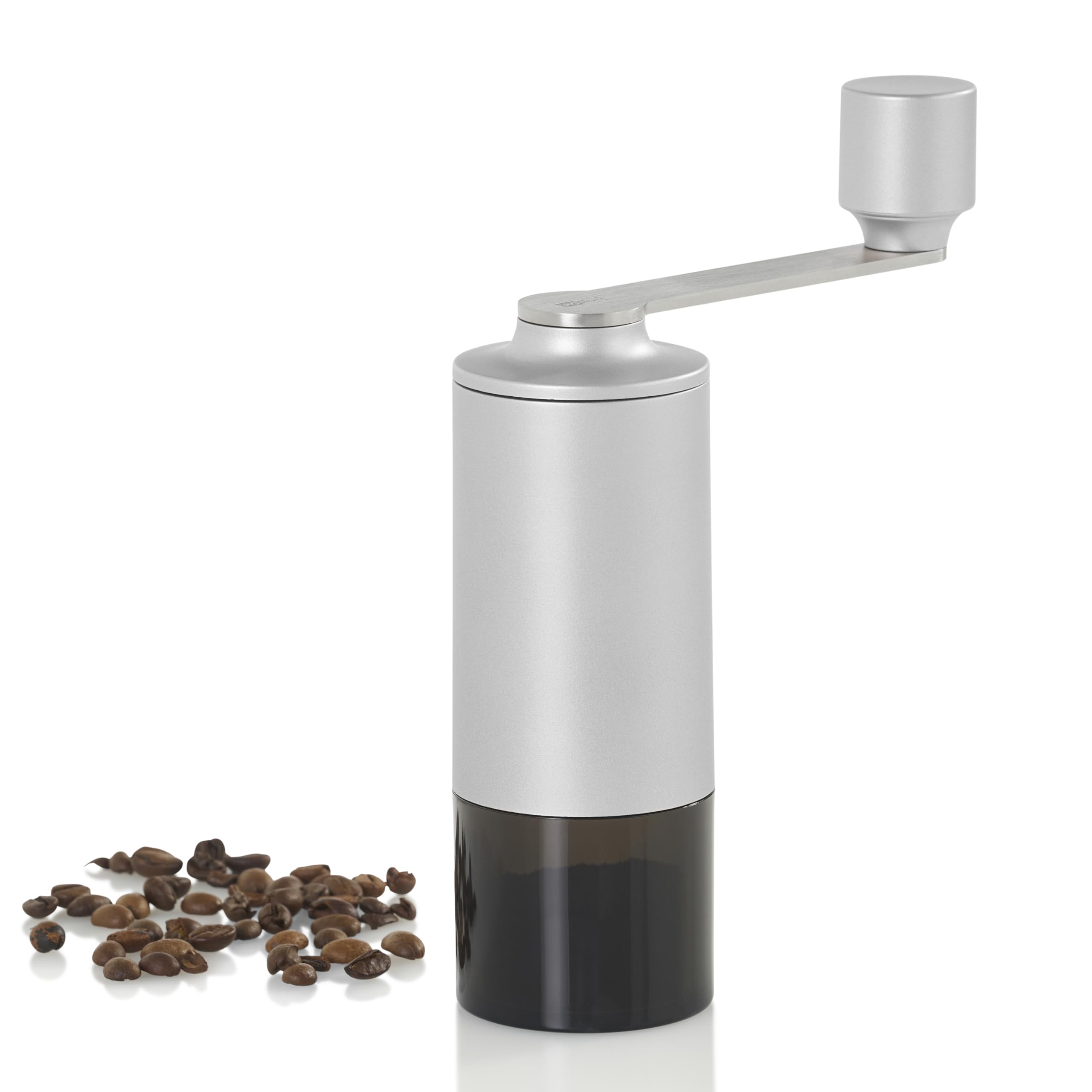 AdHoc Moro - Molinillo de café manual, molinillo de cerámica con grosor ajustable, fácil de rellenar, moderno y compacto, gris claro