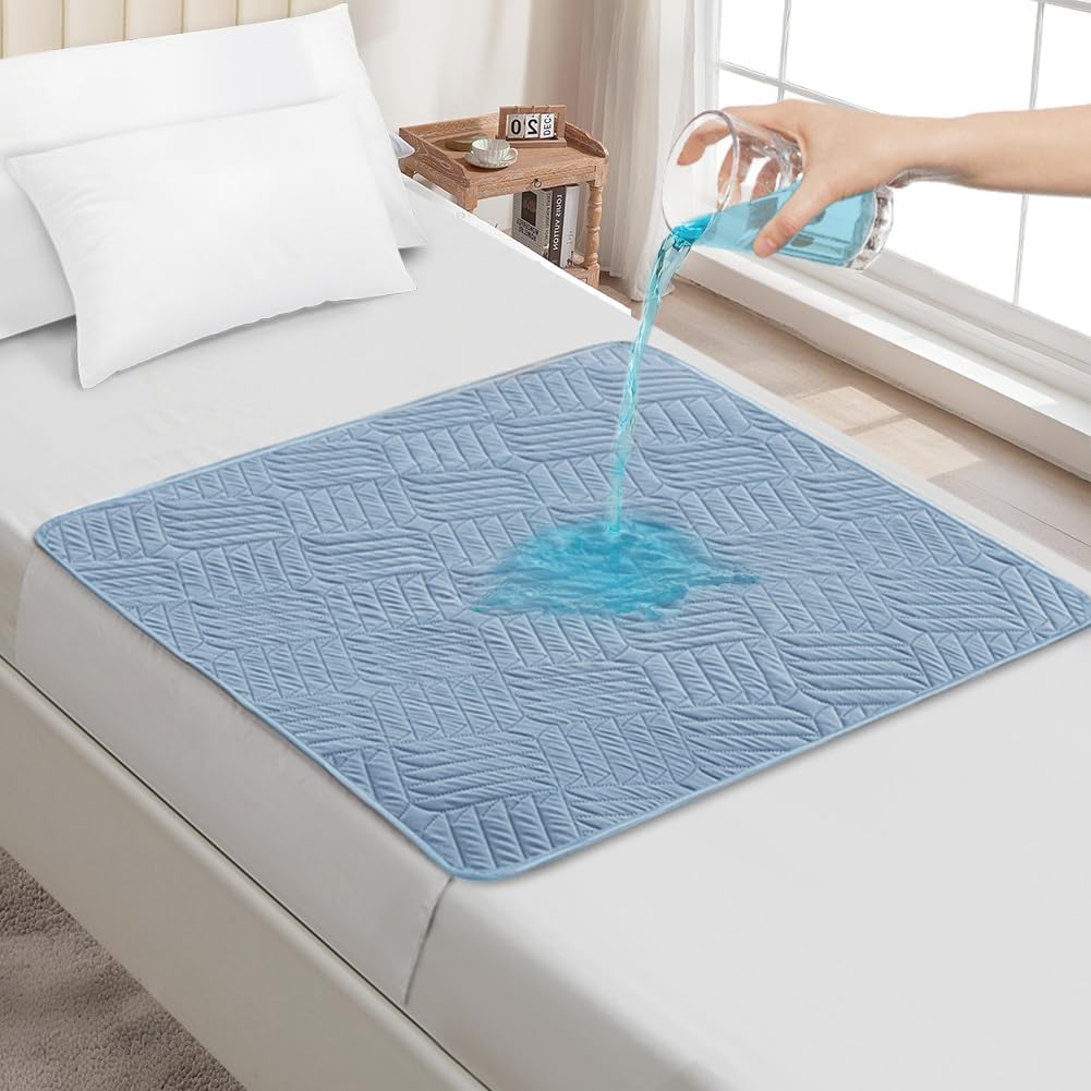 DUJUIKE Assorbente Per Incontinenza Lavabile Con Ali, Coprimaterasso Impermeabile, Lenzuolo Assorbente Riutilizzabile Per Incontinenza E Pipì A Letto, Fondo Antiscivolo (Blu, 85×90cm)