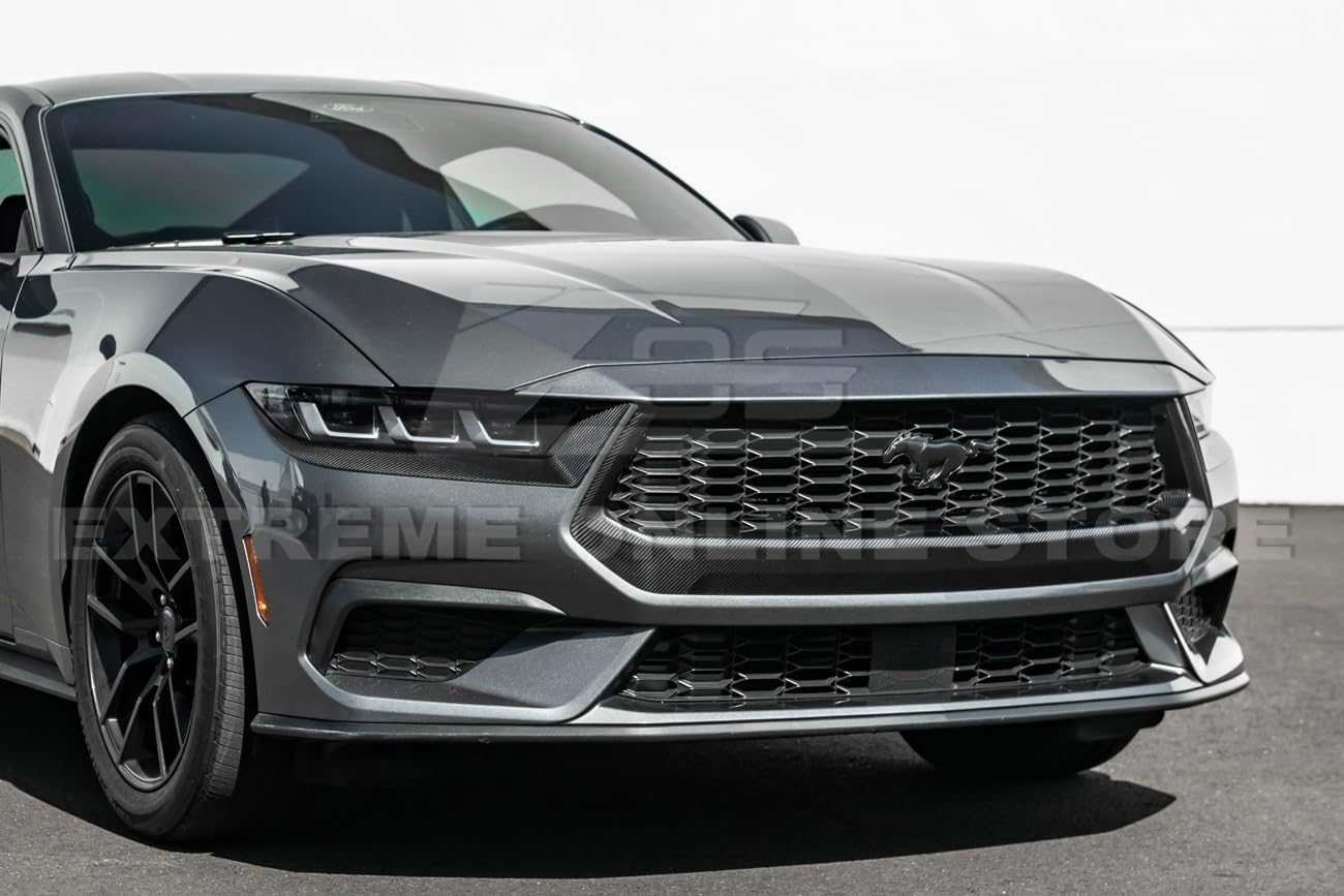 For 2024-Present Ford S650 Mustang EcoBoost Models | Factory Style Overlay Tape On Dry Carbon Fiber Center Upper Grille Lower Trim Frame Cover