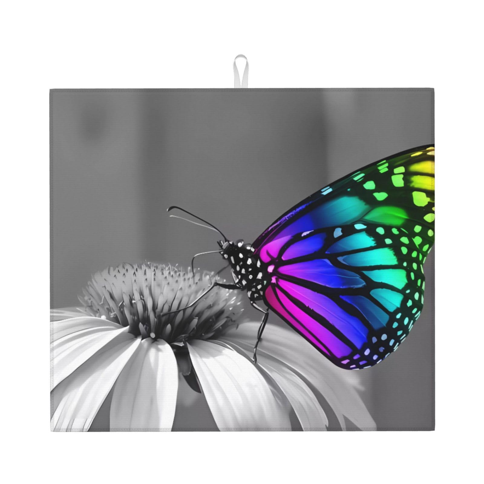 WHJSHOP Butterfly Prints Kitchen Drying Mat – Absorbent Dish Throw for Countertops, Quick-Dry Non-Slip Layer with Colorful Prints, Ideal Housewarming Gift