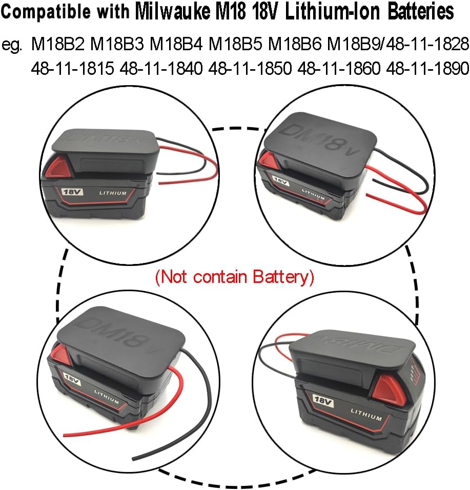 Battery Adapter for DEWALT 18V/ 20V MAX & Milwaukee M18 18V Lithium Battery Power Mount Connector Dock Holder, Power Wheels Adapter DIY Drill Tools RC Toys with 12AWG Wires