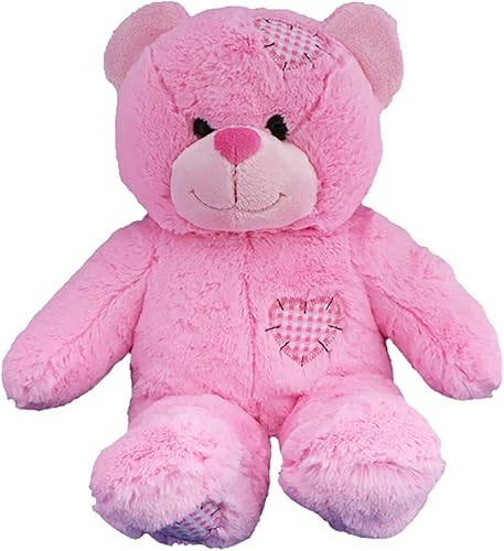 Stuffems Toy Shop Graba tu propio oso de peluche de 16 pulgadas con parches rosados, listo para amar en unos pocos pasos fáciles