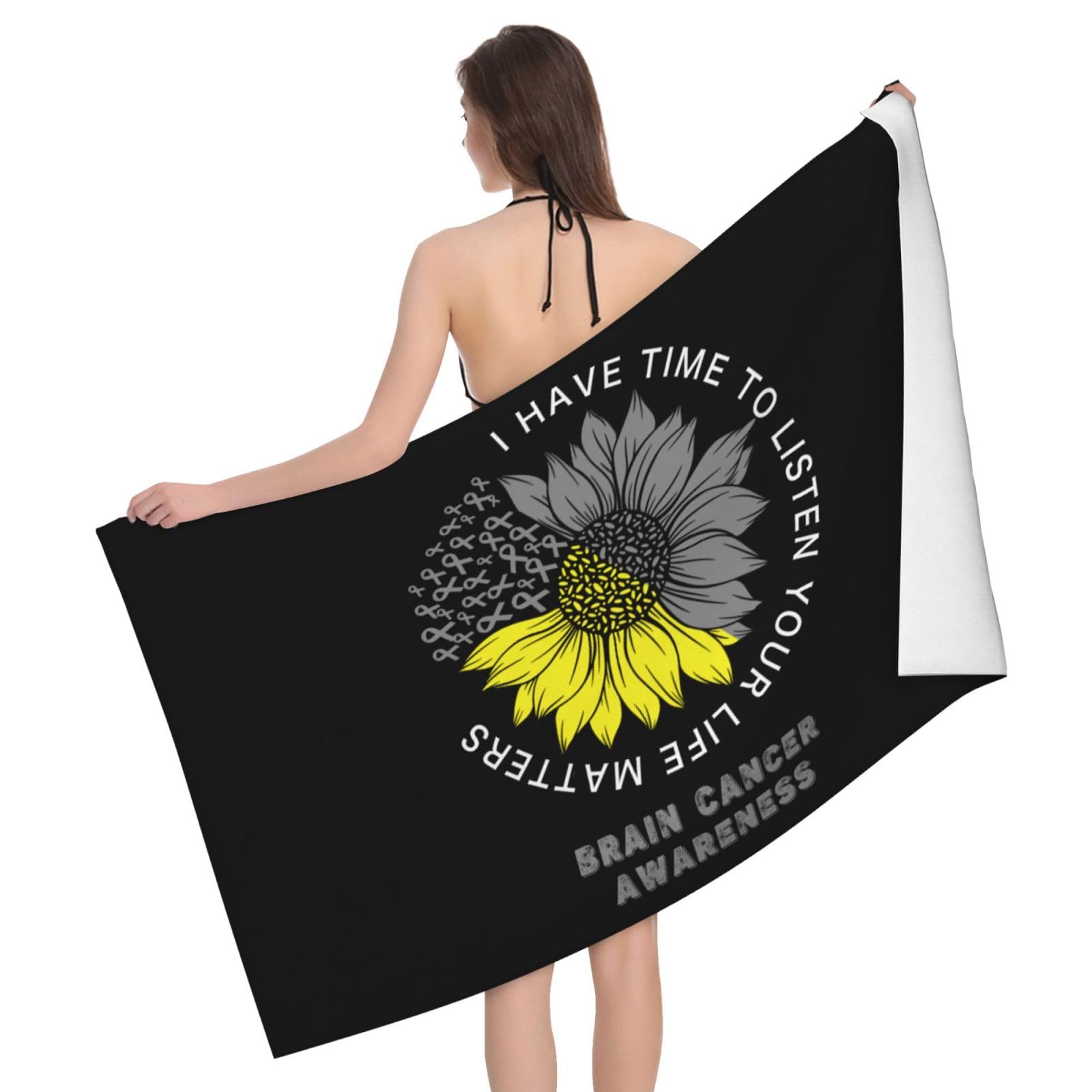 HLBSDM Microfiber I Have Time to Listen Your Life Matters Brain Cancer Awareness Beach Towel Quick Dry Soft Sand Free Beach Towels for Pool Swim Beach Lightweight Thin Towels