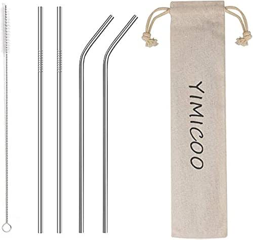 4PCS Reusable Metal Straws,8.5" Stainless Steel Straws with Case -Cleaning