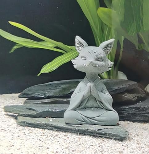 Miniatura 3 de livelyfish Estatua de zorro de Buda meditando, acuario, estatua zen, estatua de yoga, figuras de animales, escultura de piedra arenisca para pecera,