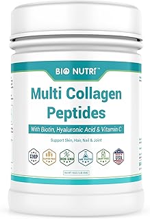 Multi Collagen Peptides Powder - Type I, II, III, V, X with VC, Hyaluronic Acid, Biotin, Unflavored Collagen Powder 45 Servings, Hydrolyzed Collagen Peptides - Hair Nail Skin Joint Healthy