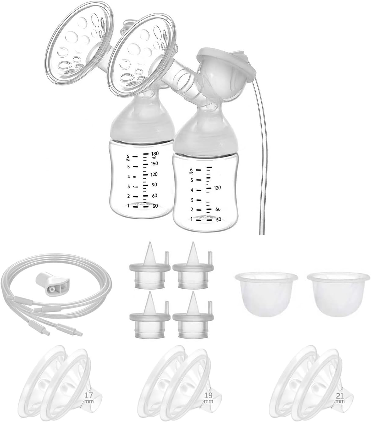 Breastpump Flange Kit Replacement Full Set Compatible with Babybuddha Zomee Z1 Z2 NCVI 8782/8780 Breastpump incl 17/19/21/22mm Cushion Insert 24mm Flange Replacement Parts/Accessories