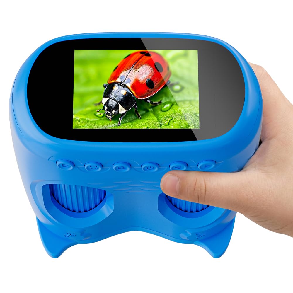 2-in-1 Mikroskop für Kinder und Fernglas für Kinder, Temodu 4K 2.0" Bildschirm, 1000X USB tragbares Taschenmikroskop, Wiederaufladbares Tragbares Fernglas, Science draussen ab 3 Jahren (Blue)