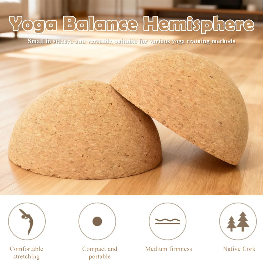Balance Board - Semisfero in sughero massiccio, per fitness, yoga, diametro 15 cm, altezza 7,5 cm, semisfero in sughero per bambini e adulti, adatto per Balance Boards