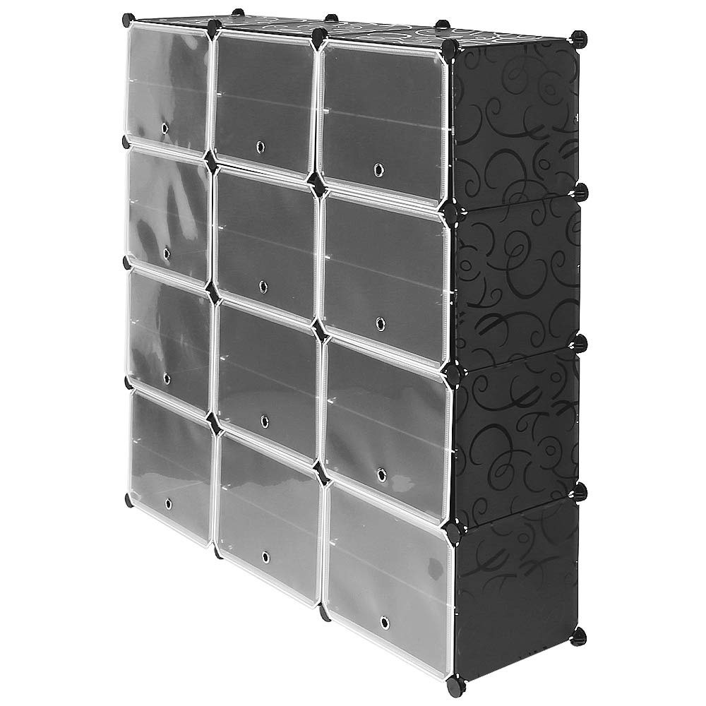 Armario Sistematizado Modular, Guardarropa Portátil para Colgar Ropa, 12 Cubo Ropero Combinado de Almacenaje para Dormitorio (8 Pisos y 12 Puertas)