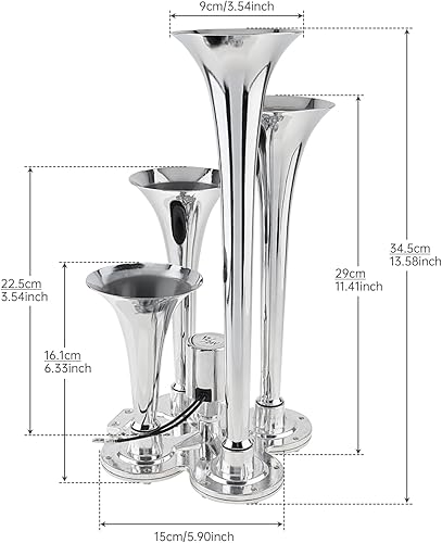 Miniatura 2 de Bocina de aire de cuatro trompetas súper ruidosa de 12 V/24 V 150 dB para coche, vehículo, camión, tren, barco