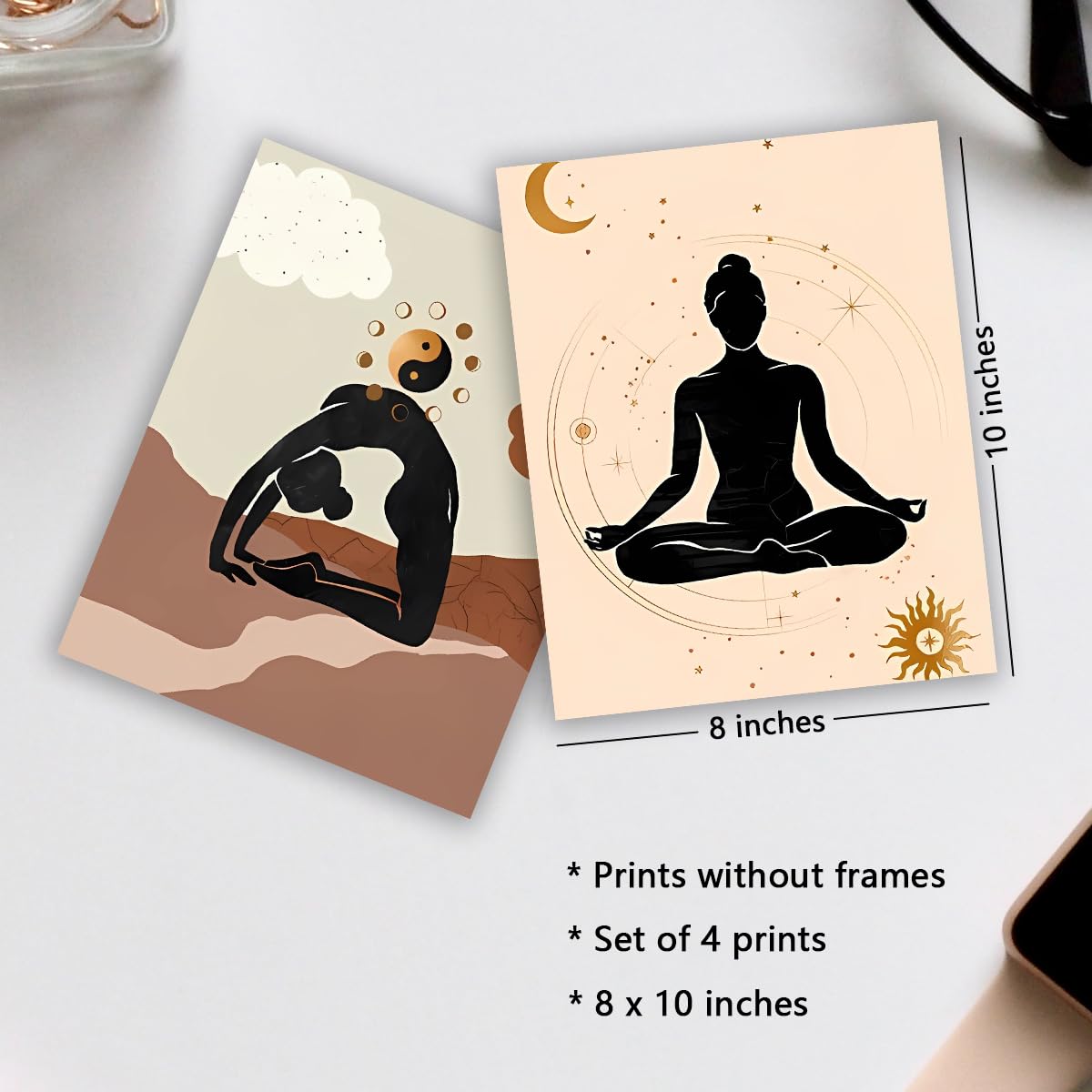 JIQIOKJ Quadri Zen Su Tela - Set Di 4 Stampe Per Meditazione E Yoga - Decorazione Da Parete Boho Per Spa E Relax - 20x25 Cm Senza Cornice