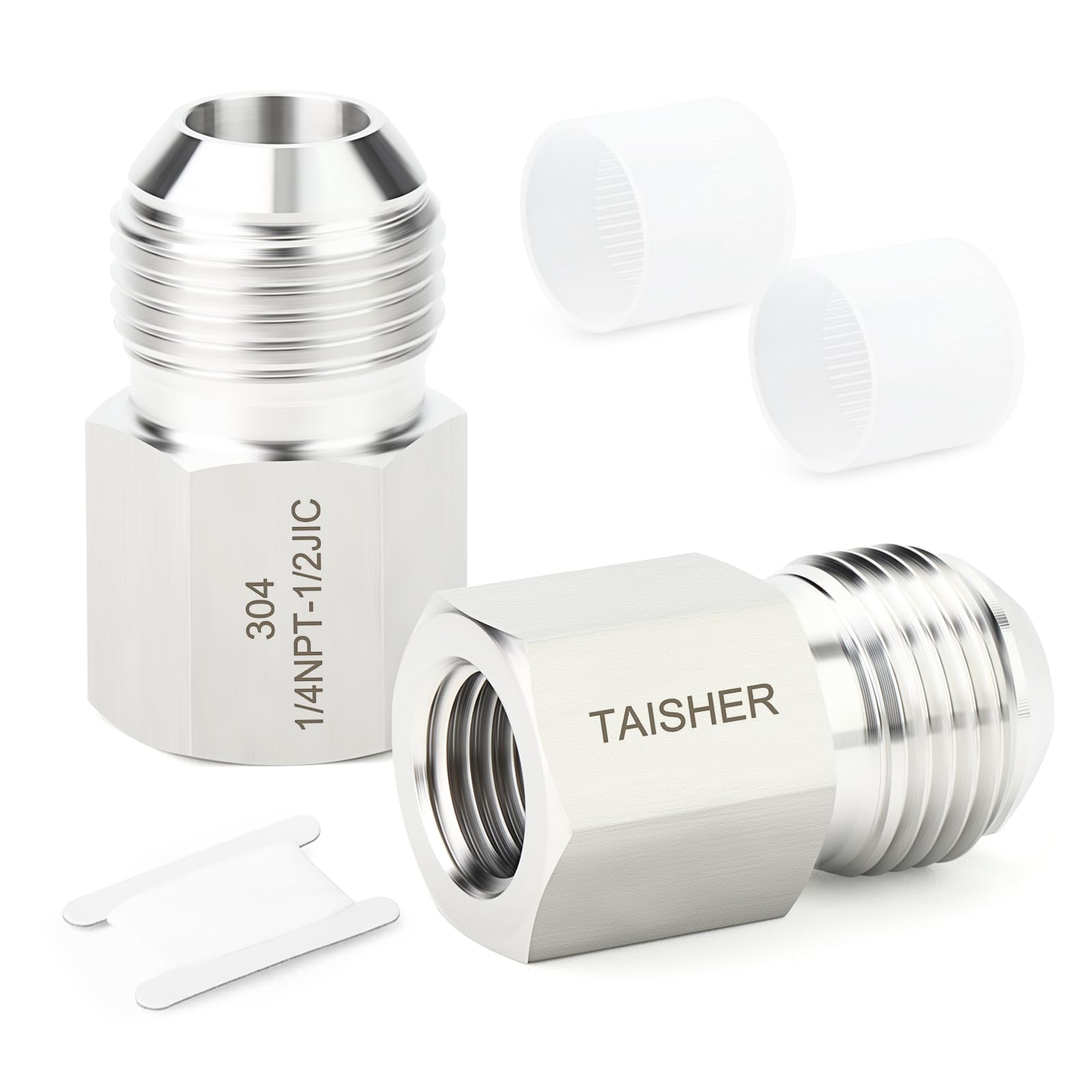TAISHER 2PCS Forging of 304 Stainless Steel JIC Flare Tube Fittings, 1/2" JIC Male x 1/4" NPT Female, Half Union