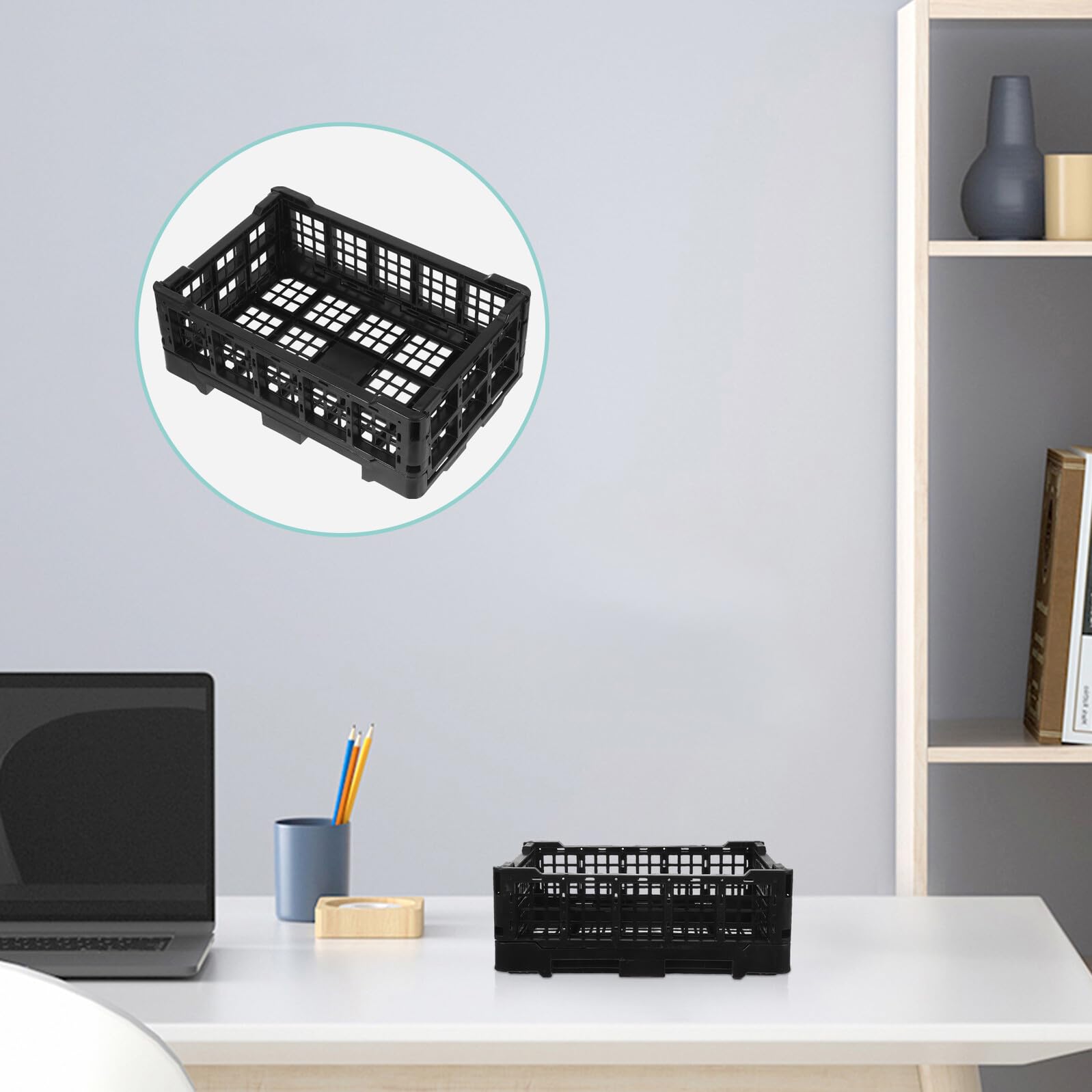 SHINEOFI Cesta de Plástico Plegable Negra de 2 Piezas para Baño y Oficina | Ligera y Plegable, Plástico Resistente, Formato Compacto para Armario y Estantes, Organización Práctica