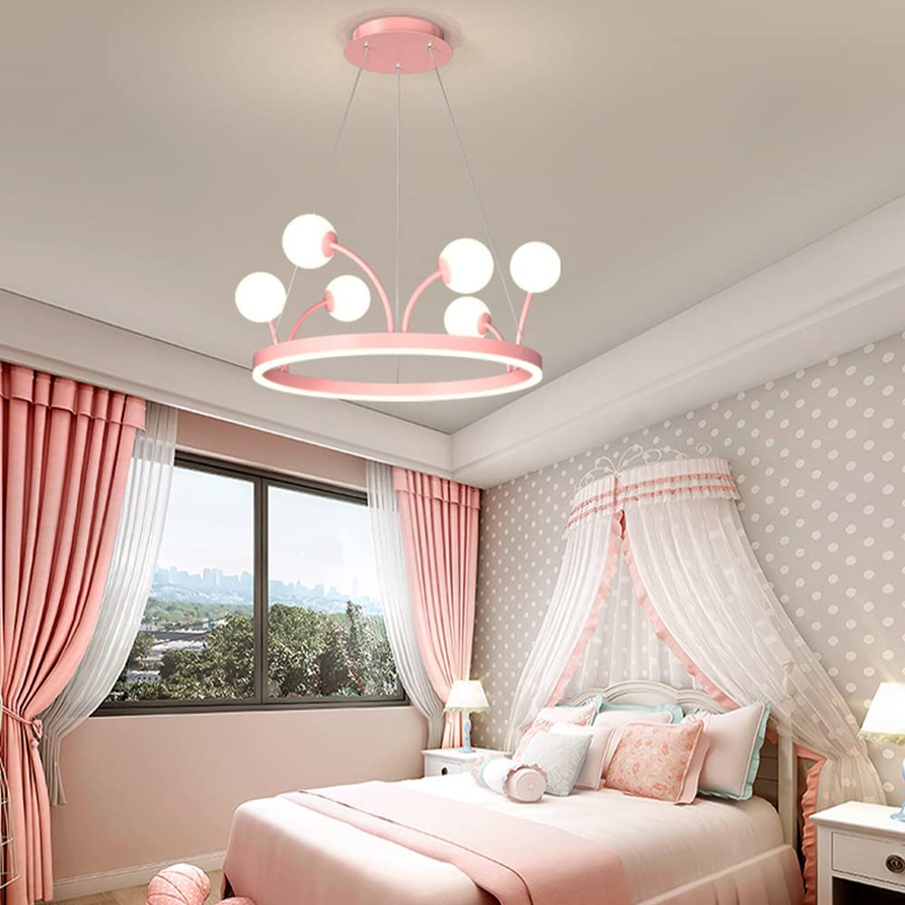Pokój dziecięcy Żyrandol z koroną Nordic Luksusowy wystrój LED Lampy wiszące Nowoczesny Pokój księżniczki Lampa dziewczęca Salon Sypialnia Lampa wisząca Kreatywne lampy Wizja dnia upamiętniającego