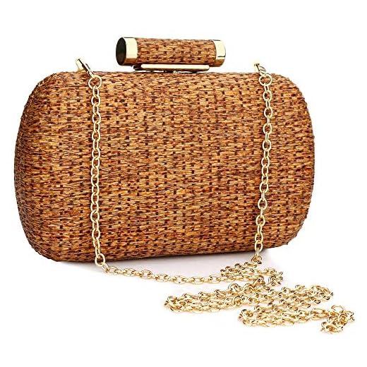 YYW Straw Clutch Purse for Women Wedding Hand-Woved Evening Straw Handbag Party Wedding Summer Beach Bag Wicker clutch (Brown)
