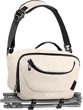 TAAOKA Camera Sling Bag,Waterproof Camera Case with Tripod Holder,DSLR/SLR/Mirrorless Camera Bags Crossbody for Photographers Beige