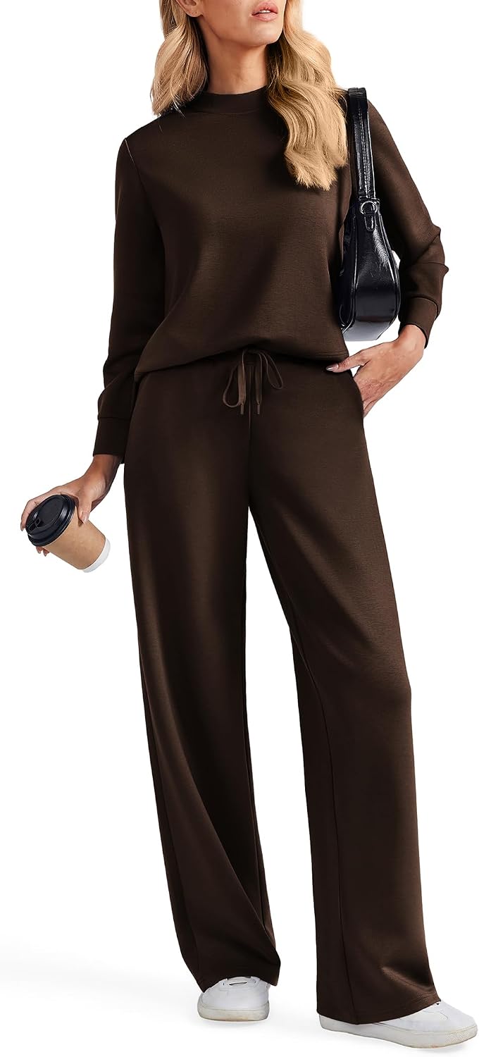 PINSPARK 2 Piece Sets for Women Wide Leg Pants Mock Neck Sweatsuits 2026