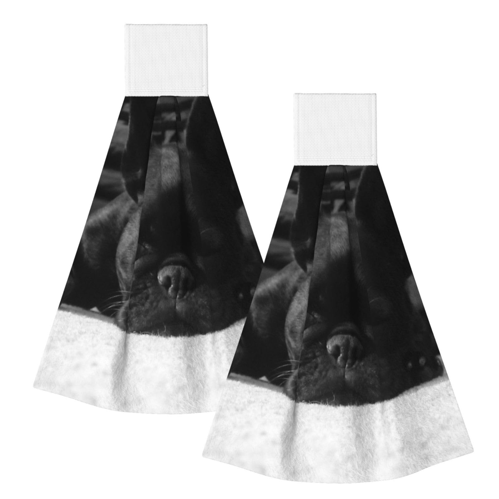 DOPKLNA French Bulldog, 2 Pcs Hanging Coral Fiber Hand Towels for Bathroom, Absorbent Kitchen Towels
