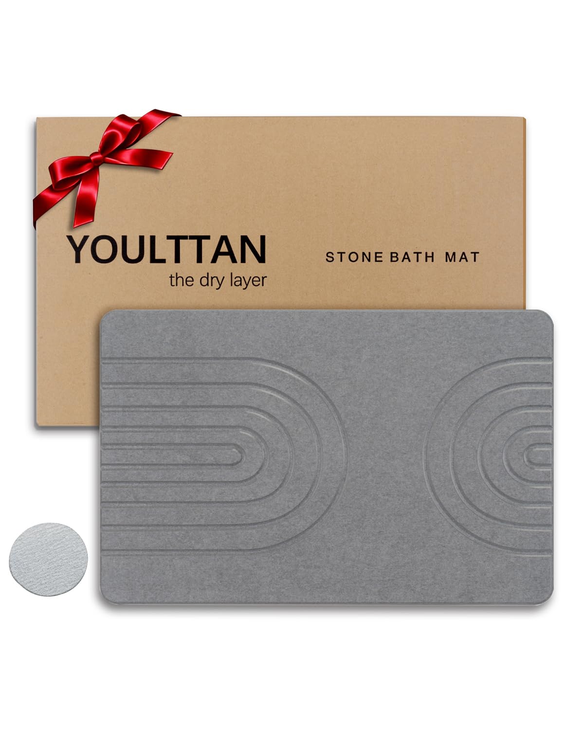 Stone Bath Mat 24"x16" - Diatomaceous Earth Shower Mat, Quick Dry, Anti-Slip, Modern Design with Bonus Non-Slip Pad - Perfect for Home Safety and