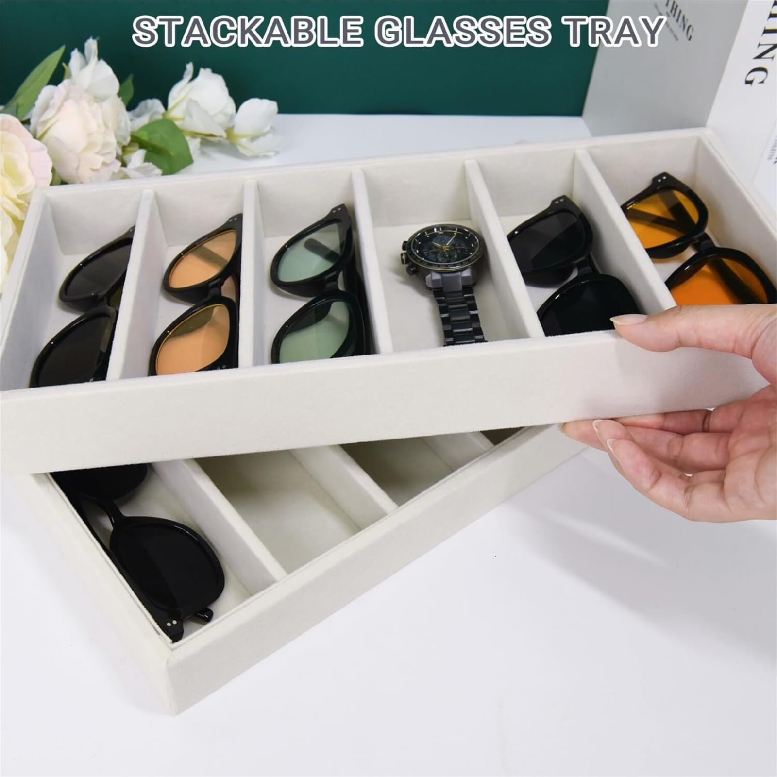 Brillenbox Vielseitig Samt Brillenhalter Tablett Aufbewahrung Brillen Organizer Schublade Display Sonnenbrillen Aufbewahrung