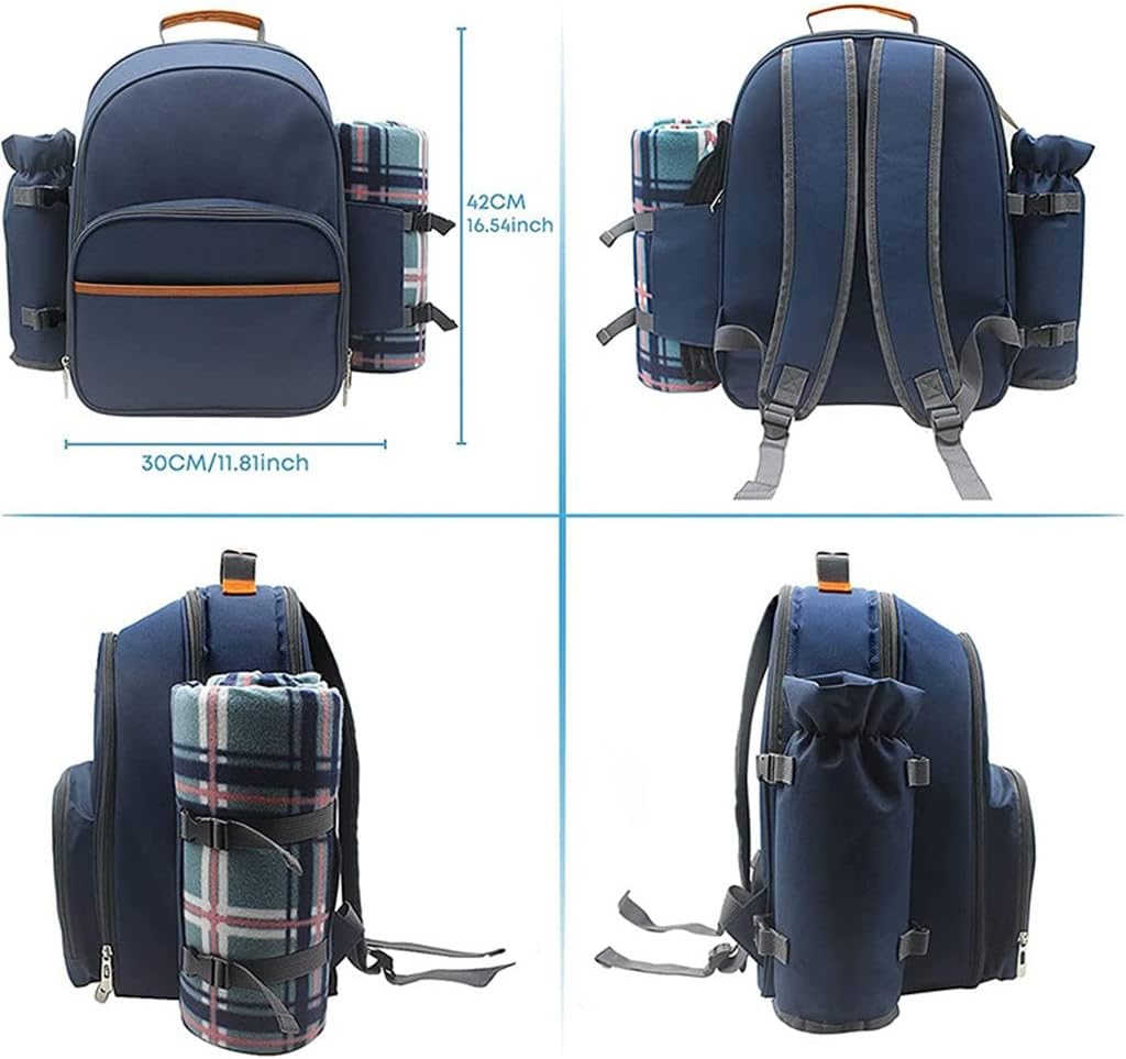 JSEIAJB 4 Persons Picnic Backpack with Refrigerated Compartment Detachable Bottle Portable Camping Tableware Picnic Bag(E)